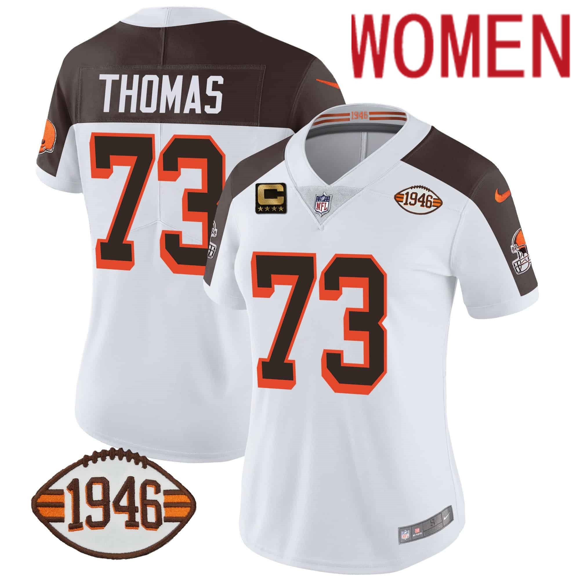 Women Cleveland Browns #73 Thomas White 1946 75th Anniversary Patch 2024 Nike NFL Jersey style 1